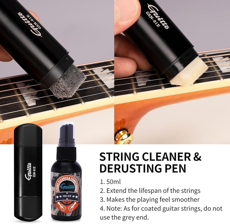 Guitto Guitar Cleaning Kit, All in One Guitar Care Kit Fretboard Lemon Oil, Polish, Guitar String Cleaner, Microfiber Cloth GSN-01 - Image 3